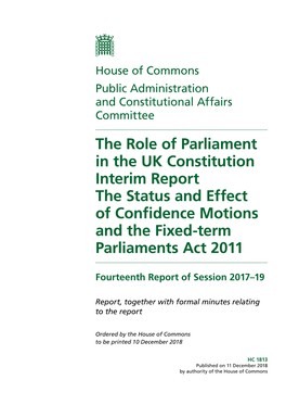 Confidence Motions and the Fixed Term Parliaments