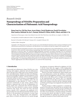 Nanoprodrugs of Nsaids: Preparation and Characterization of Flufenamic Acid Nanoprodrugs