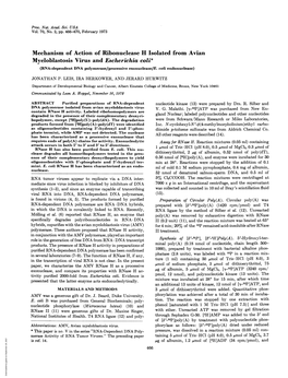 Mechanism of Action of Ribonuclease H Isolated from Avian Myeloblastosis Virus and Escherichia Coli* (RNA-Dependent DNA Polymerase/Processive Exonuclease/E