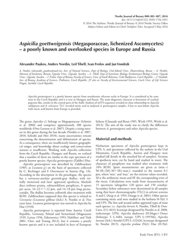 Aspicilia Goettweigensis (Megasporaceae, Lichenized Ascomycetes) – a Poorly Known and Overlooked Species in Europe and Russia