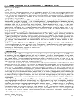 GENE TRANSCRIPTION PROFILE of the DETACHED RETINA (AN AOS THESIS) by David N