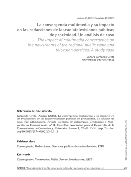 La Convergencia Multimedia Y Su Impacto En Las Redacciones De Las Radiotelevisiones Públicas De Proximidad