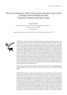 The Size of Domestic Cattle, Sheep, Goats and Pigs in the Czech Neolithic and Eneolithic Periods: Temporal Variations and Their Causes