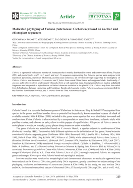 Molecular Phylogeny of Faberia (Asteraceae: Cichorieae) Based on Nuclear and Chloroplast Sequences