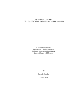 Diagnosing Nazism: US Perceptions of National Socialism, 1920-1933