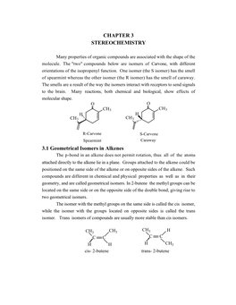 CHAPTER 3 STEREOCHEMISTRY 3.1 Geometrical Isomers in Alkenes