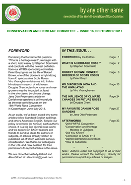 SEPTEMBER 2017 Contents from CONSERVATIONXXX and HERITAGE COMMITTEE - ISSUE 16, SEPTEMBER 2017 FOREWORD in THIS ISSUE