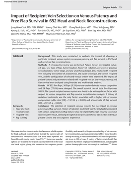 Impact of Recipient Vein Selection on Venous Patency and Free Flap Survival in 652 Head and Neck Reconstructions