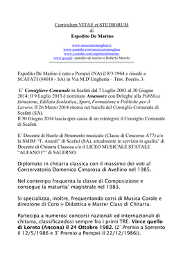 Curriculum VITAE Et STUDIORUM Di Espedito De Marino