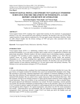 Vesicovaginal Fistula Secondary to Vaginally Inserted Substance for The