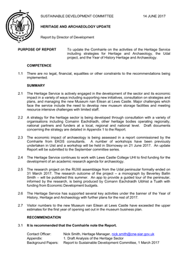 PURPOSE of REPORT to Update the Comhairle on the Activities of The