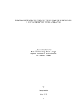 Pain Management in the Post Anesthesia Phase of Nursing Care: a Systematic Review of the Literature