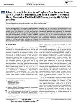 Effect of Para‐Substituents in Ethylene Copolymerizations with 1‐Decene