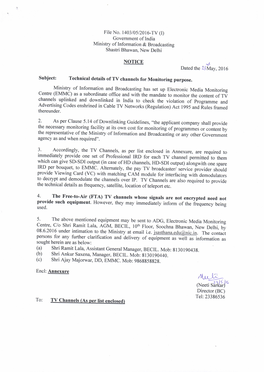 Technical Details of TV Channels for Monitoring Purpose