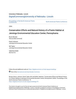 Conservation Efforts and Natural History of a Prairie Habitat at Jennings Environmental Education Center, Pennsylvania