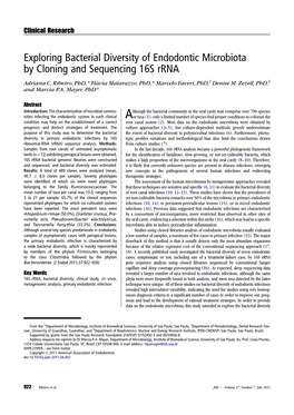 Exploring Bacterial Diversity of Endodontic Microbiota by Cloning and Sequencing 16S Rrna Adriana C