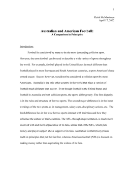 Australian and American Football: a Comparison in Principles