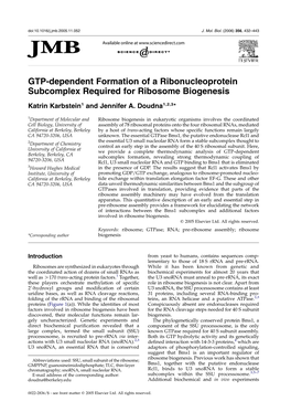 GTP-Dependent Formation of a Ribonucleoprotein Subcomplex Required for Ribosome Biogenesis