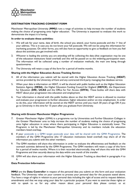 DESTINATION TRACKING CONSENT FORM Manchester Metropolitan