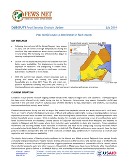 DJIBOUTI Food Security Outlook Update July 2014 Poor Rainfall