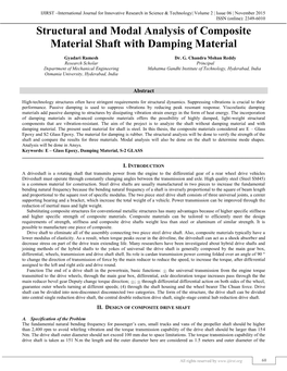 Structural and Modal Analysis of Composite Material Shaft with Damping Material (IJIRST/ Volume 2 / Issue 06/ 011) Shaft Is 0.072, Respectively