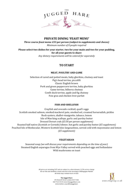 Private Dining 'Feast Menu' to Start