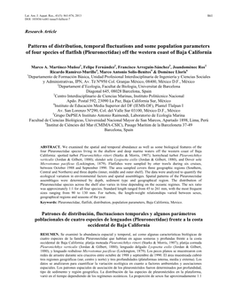 Patterns of Distribution, Temporal Fluctuations and Some Population Parameters of Four Species of Flatfish (Pleuronectidae) Off the Western Coast of Baja California