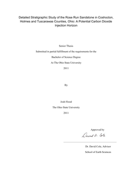 Detailed Stratigraphic Study of the Rose Run Sandstone in Coshocton, Holmes and Tuscarawas Counties, Ohio: a Potential Carbon Dioxide Injection Horizon