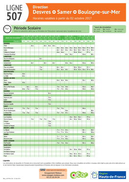 Desvres . Samer . Boulogne-Sur-Mer 507 Horaires Valables À Partir Du 02 Octobre 2017