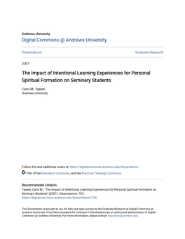 The Impact of Intentional Learning Experiences for Personal Spiritual Formation on Seminary Students