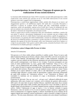 La Partecipazione, La Condivisione, L'impegno Di Ognuno Per La