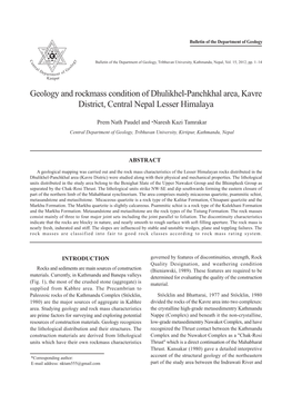 Geology and Rockmass Condition of Dhulikhel-Panchkhal Area, Kavre District, Central Nepal Lesser Himalaya
