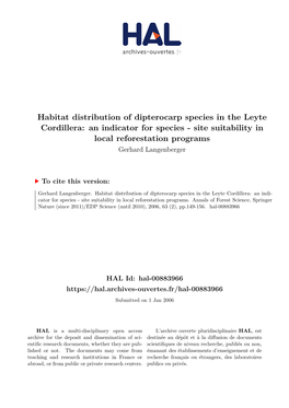 Habitat Distribution of Dipterocarp Species in the Leyte Cordillera: an Indicator for Species - Site Suitability in Local Reforestation Programs Gerhard Langenberger