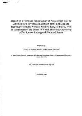 Report on a Flora and Fauna Survey of Areas Which Will Be Affected