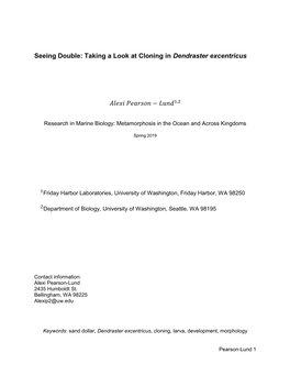 Seeing Double: Taking a Look at Cloning in Dendraster Excentricus