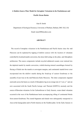 A Shallow-Source Plate Model for Intraplate Volcanism in the Panthalassan And