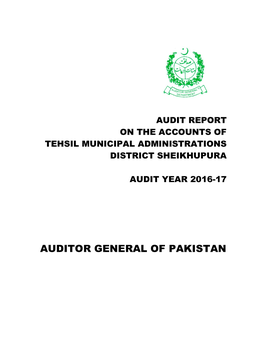 Auditor General of Pakistan Table of Contents