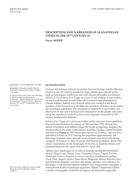 DESCRIPTION and NARRATION of 14 ANATOLIAN CITIES in the 18TH CENTURY (1) Feyza AKDER*