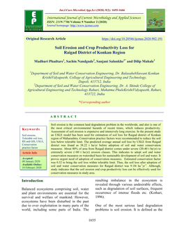 Soil Erosion and Crop Productivity Loss for Raigad District of Konkan Region