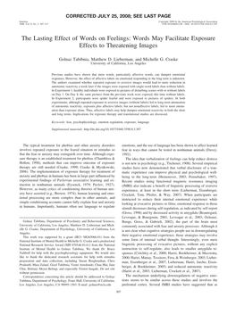 The Lasting Effect of Words on Feelings: Words May Facilitate Exposure Effects to Threatening Images