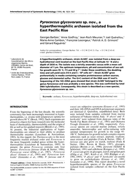 Pyrococcus Glycovorans Sp. Nov., a Hyperthermophilic Archaeon Isolated from the East Pacific Rise