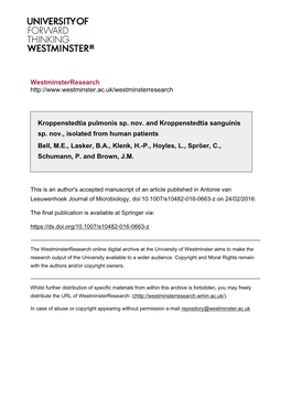 Westminsterresearch Kroppenstedtia Pulmonis Sp. Nov. And