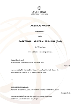 0238 Assist Sports LLC Vs. Saski Baskonia S.A.D. (Public Version)