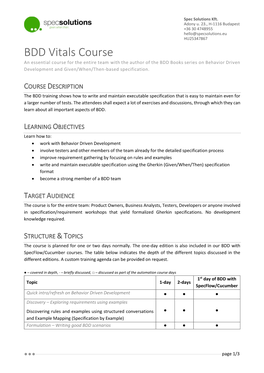 BDD Vitals Course