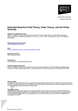 Extended Quantum Field Theory, Index Theory, and the Parity Anomaly