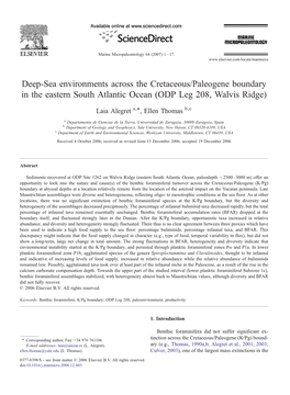 Deep-Sea Environments Across the Cretaceous/Paleogene Boundary in the Eastern South Atlantic Ocean (ODP Leg 208, Walvis Ridge) ⁎ Laia Alegret A, , Ellen Thomas B,C