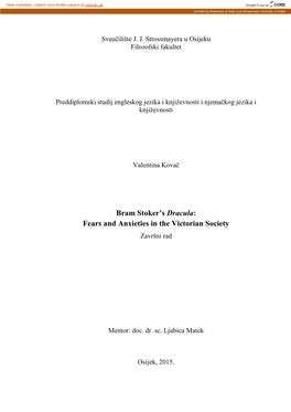 Bram Stoker's Dracula: Fears and Anxieties in the Victorian Society