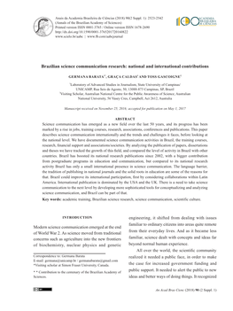 Brazilian Science Communication Research: National and International Contributions