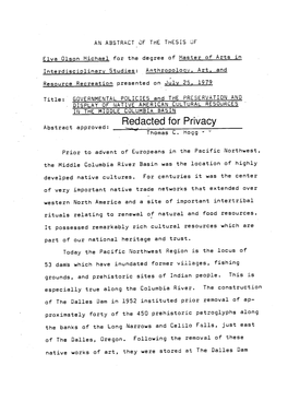 GOVERNMENTAL POLICIES and the PRESERVATION and DISPLAY of NATIVE AMERICAN CULTURAL RESOURCES in the MIDDLE COLUMBIA BASIN