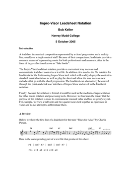 Impro-Visor Leadsheet Notation